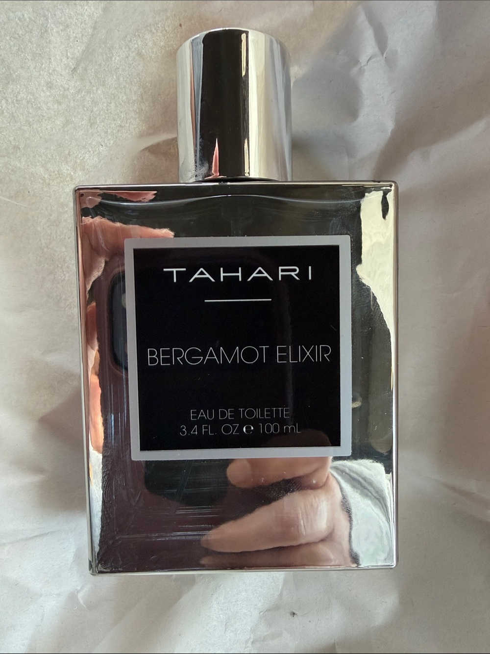 Tahari Bergamot Elixir in Reflective Silver Bottle